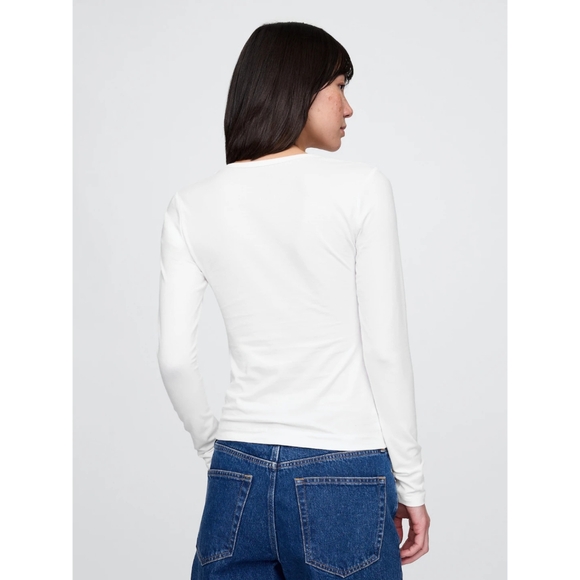 GAP CloseKnit Jersey Henley Longsleeve T-Shirt - White - Picture 2 of 7